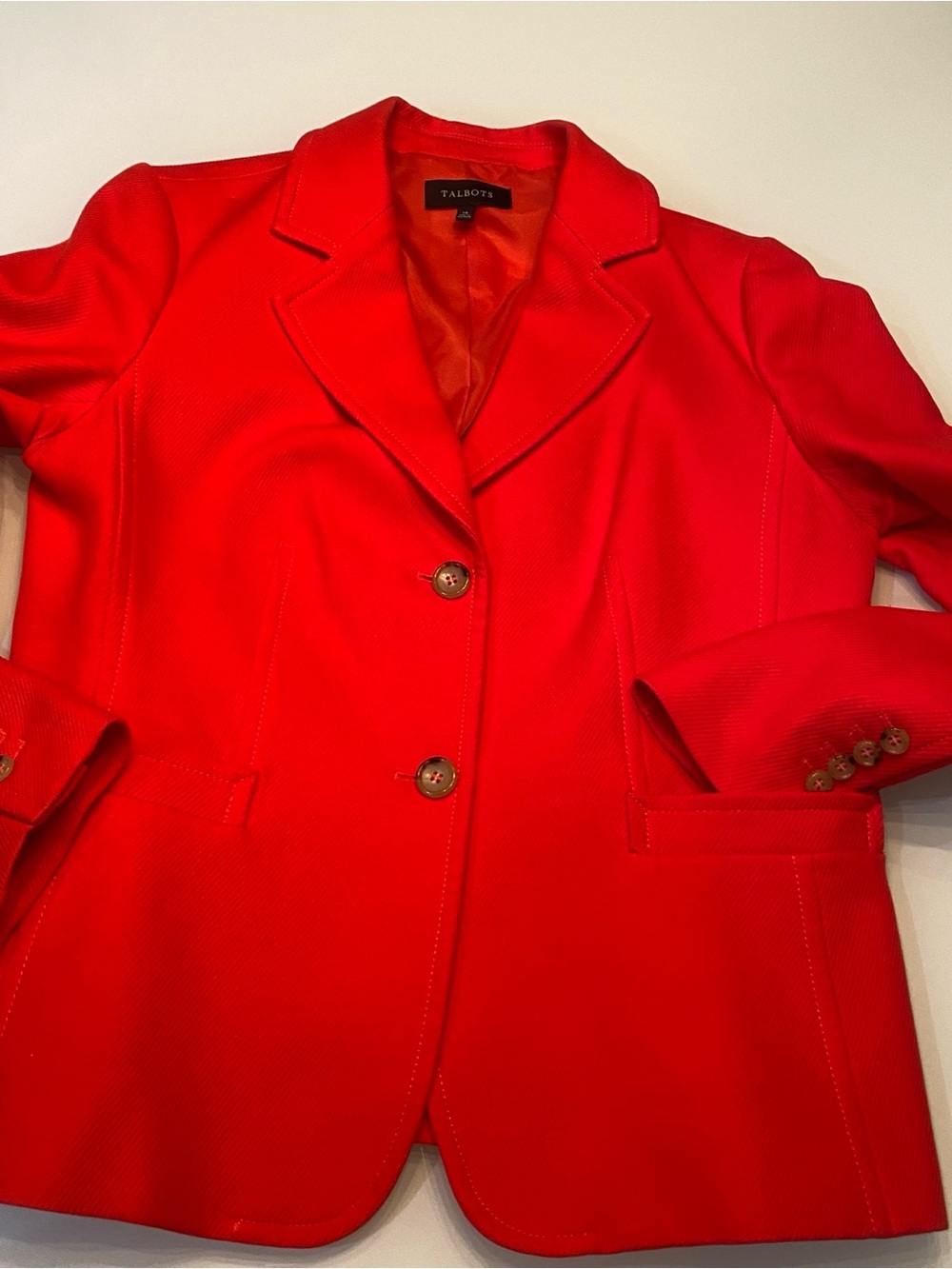 Talbots Bright Orange Cotton Twill 2-Button Tailored Blazer Jacket Size 14